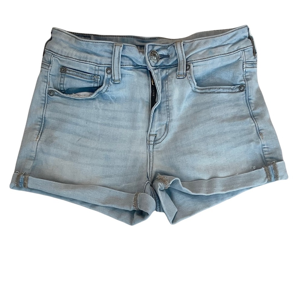 American Eagle Hi-Rise Shortie Light Wash Blue Stretchy Cuffed Shorts Size 4